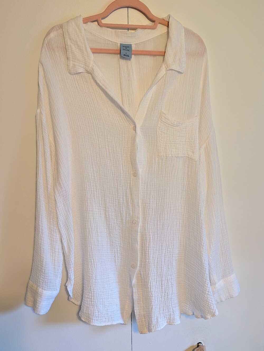 Shade & Shore White Gauze Button-Down Shirt Swim Cover Up